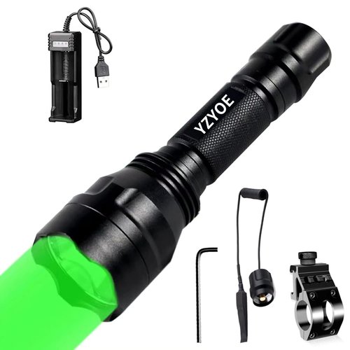 YZYOE Rechargeable Green Light Tactical Flashlight，500 Yards Green LED Light kit, Universal Picatinny Rail Mount with Pressure Switch for Long Distance Night Observation.