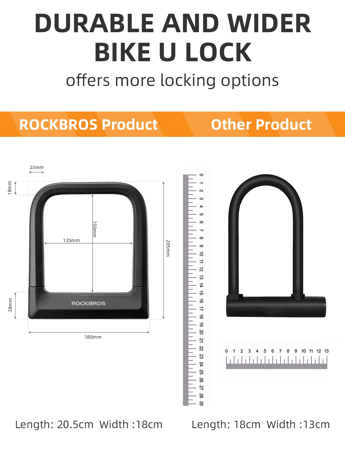 ROCKBROS Bike Lock Set Heavy Duty Bike U Lock with 4 Ft Security Steel Cable, Bicycle U Locks with Keys for Scooter Road Mountain Bike