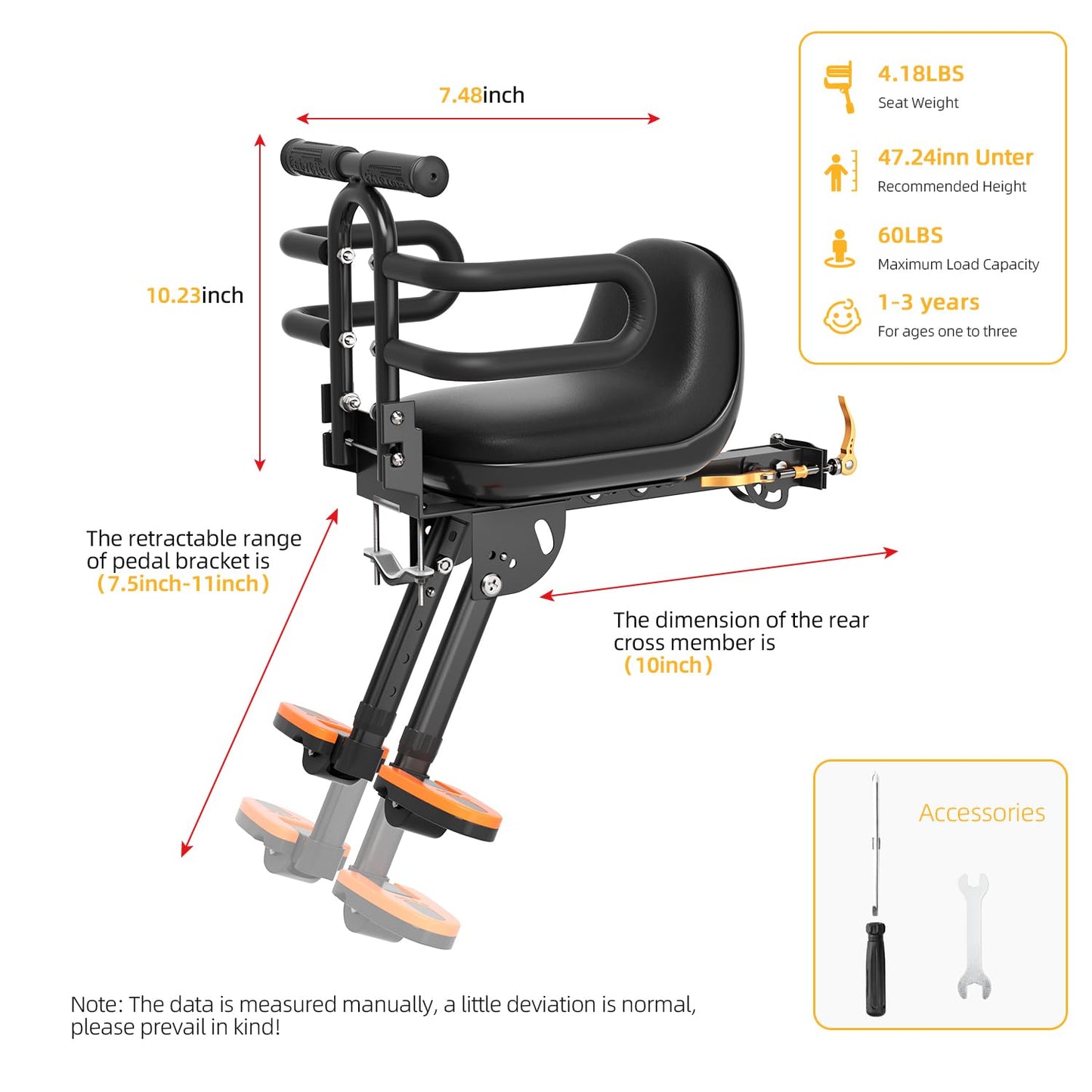 XIEEIX Front Mounted Child Bike Seat, Kids Bike Seat with Guardrail, High Seat Cushion Backrest Mountain Bike Child Bike Seat, Bicycle Child Safety Seat for Children from 1 to 3 Years Old