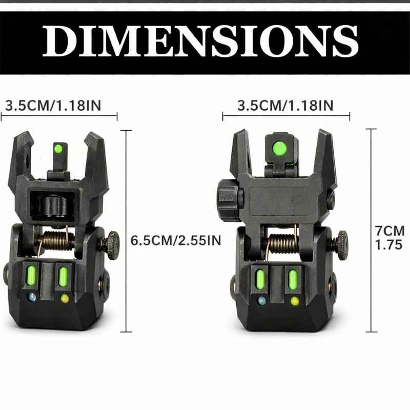 GOTICAL Fiber Optic Sights Flip Up Front and Rear Strong Polymer Folding Sights with Red and Green Fiber Optics Dots Tool-Free Adjustable Backup Sight Set for Picatinny Rails