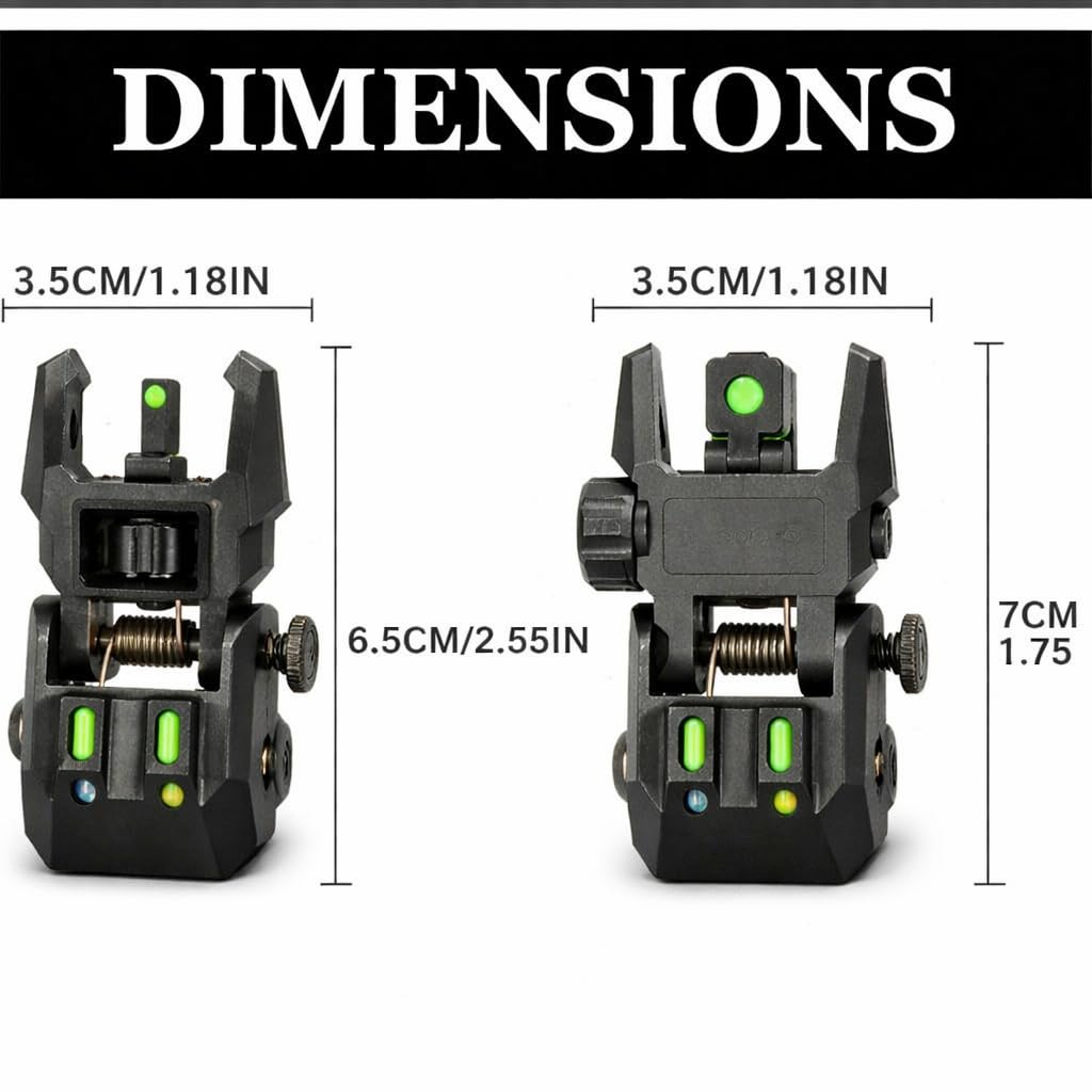 GOTICAL Fiber Optic Sights Flip Up Front and Rear Strong Polymer Folding Sights with Red and Green Fiber Optics Dots Tool-Free Adjustable Backup Sight Set for Picatinny Rails