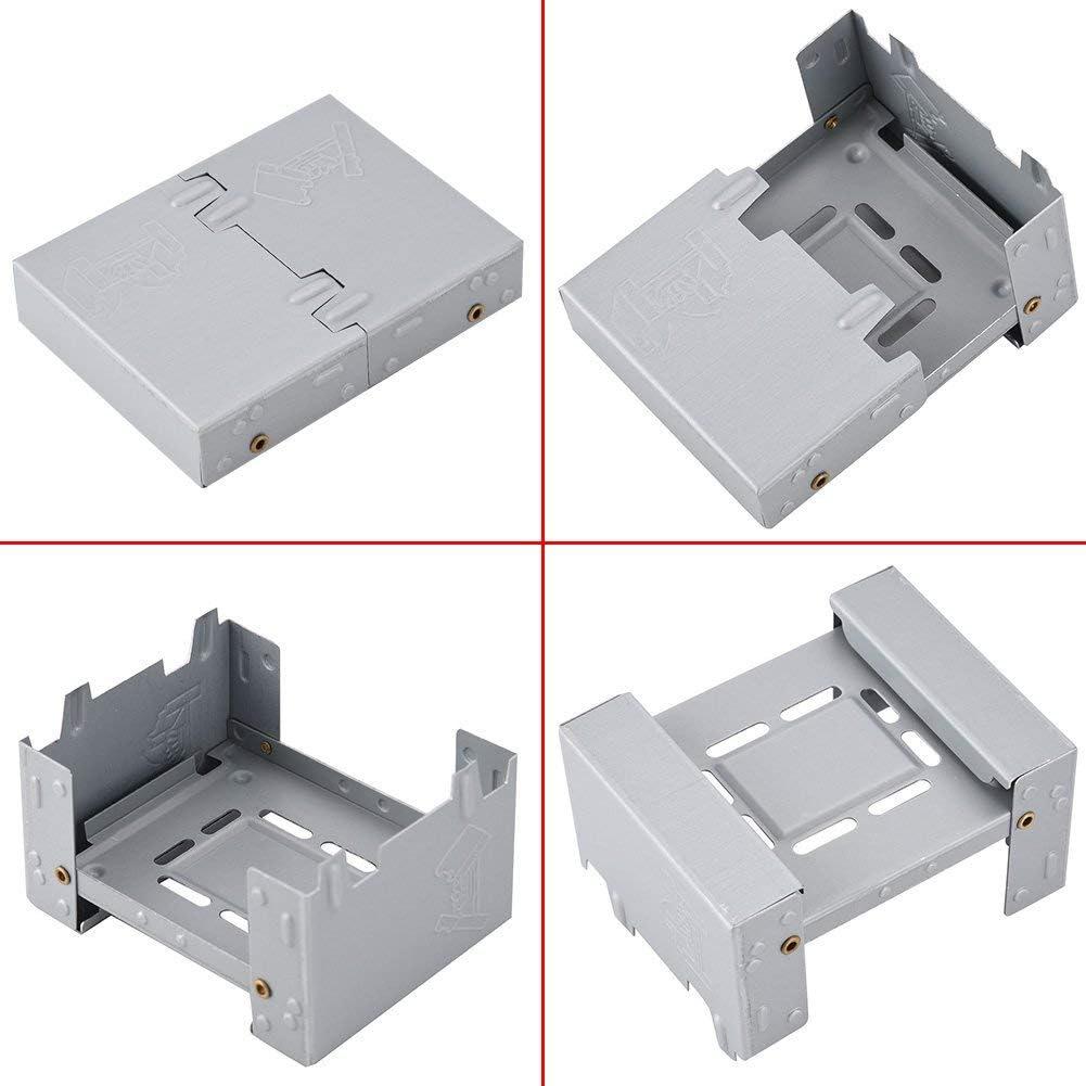 Folding Stove, 95 x 75mm Solid Fuel Camping Portable Stove Indoor Use Fuel Tablets Wood Burning Camp Stove for Outdoor Cooking Backpacking Emergency Stove