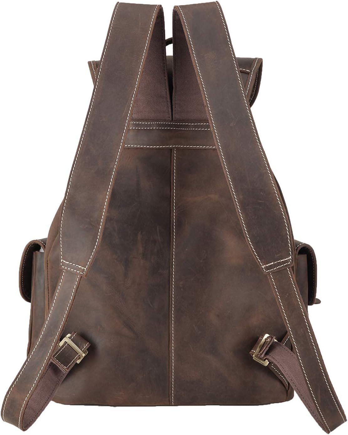 Vintage Full Grain Leather Rucksack Backpack for Men & Women - Casual Travel Satchel, Dark Brown