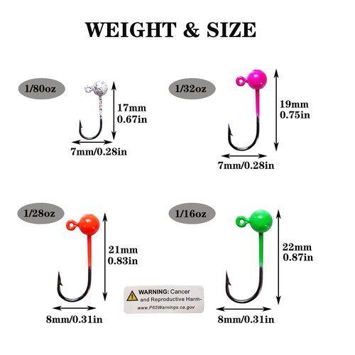 Skipaelf Fly Tying Jigs Kit,Small Jig Heads for Fly Fishing,60pcs Round Ball Crappie Jigs DIY Crappie Trout Tying Flies Ice Fishing 1/80oz 1/32oz 1/28oz 1/16oz