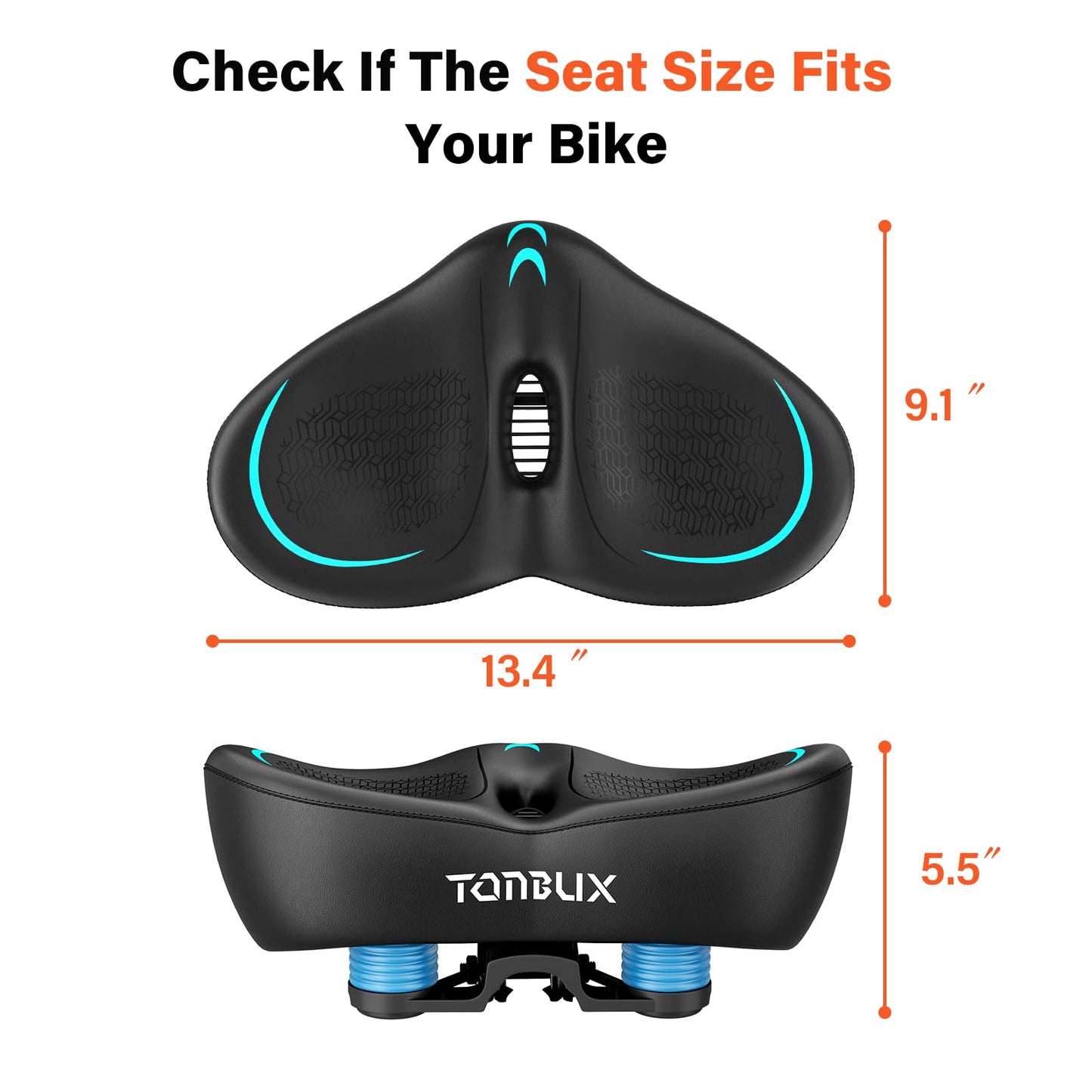 TONBUX Noseless Bike Seat for Men & Women, 6cm Padding Extra Comfortable Bike Seat Cushion, 13.4" Large Bicycle Saddle for Peloton Bikes, Stationary Bikes, Ebike