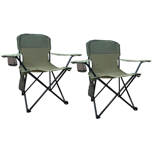 SAILARY 2PCS Folding Outdoor Beach Camp Chair with Cup Holder, Storage Pocket, Waterproof Bag Outdoor Arm Chair, Supports 225LBS, Red