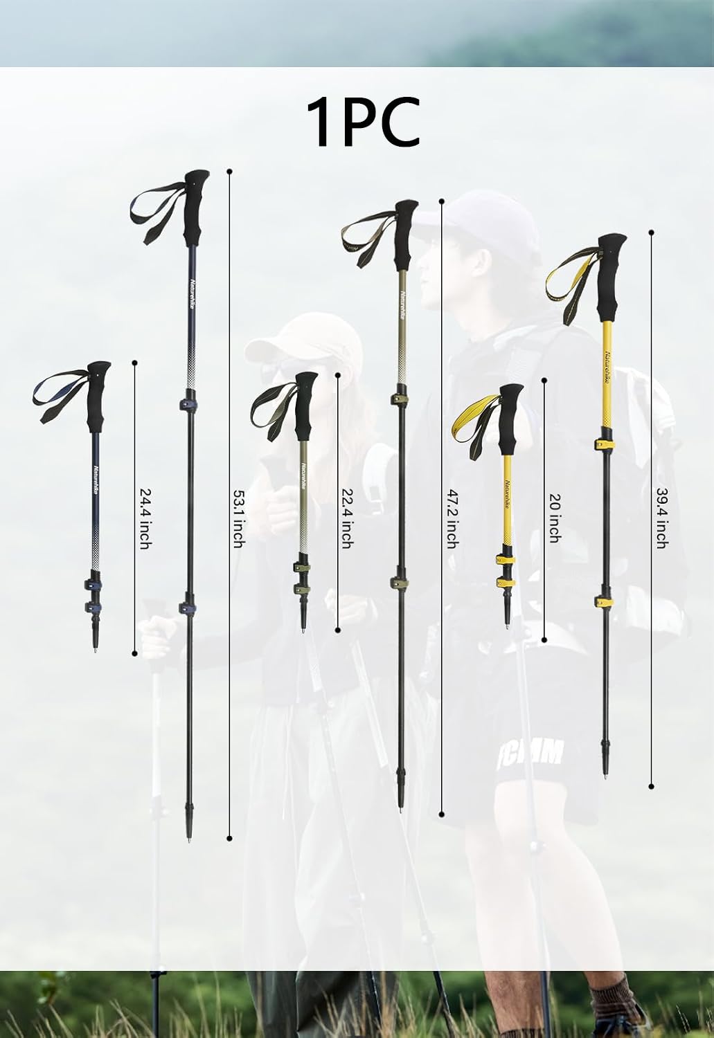 Naturehike 3K Carbon Fiber Trekking Poles-Collapsible and Telescopic 3 Section Ultralight Hiking Poles for Women Men Walking Poles Travel Backpacking Camping (Navy Blue / 53.1 inch)