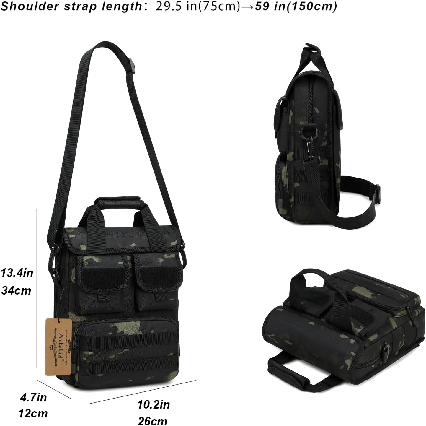 ArcEnCiel 12.9-14 Inch Laptop Tactical Messenger Bag Men MOLLE Sling Pack Briefcase Gear Handbags Utility Carry Satchel