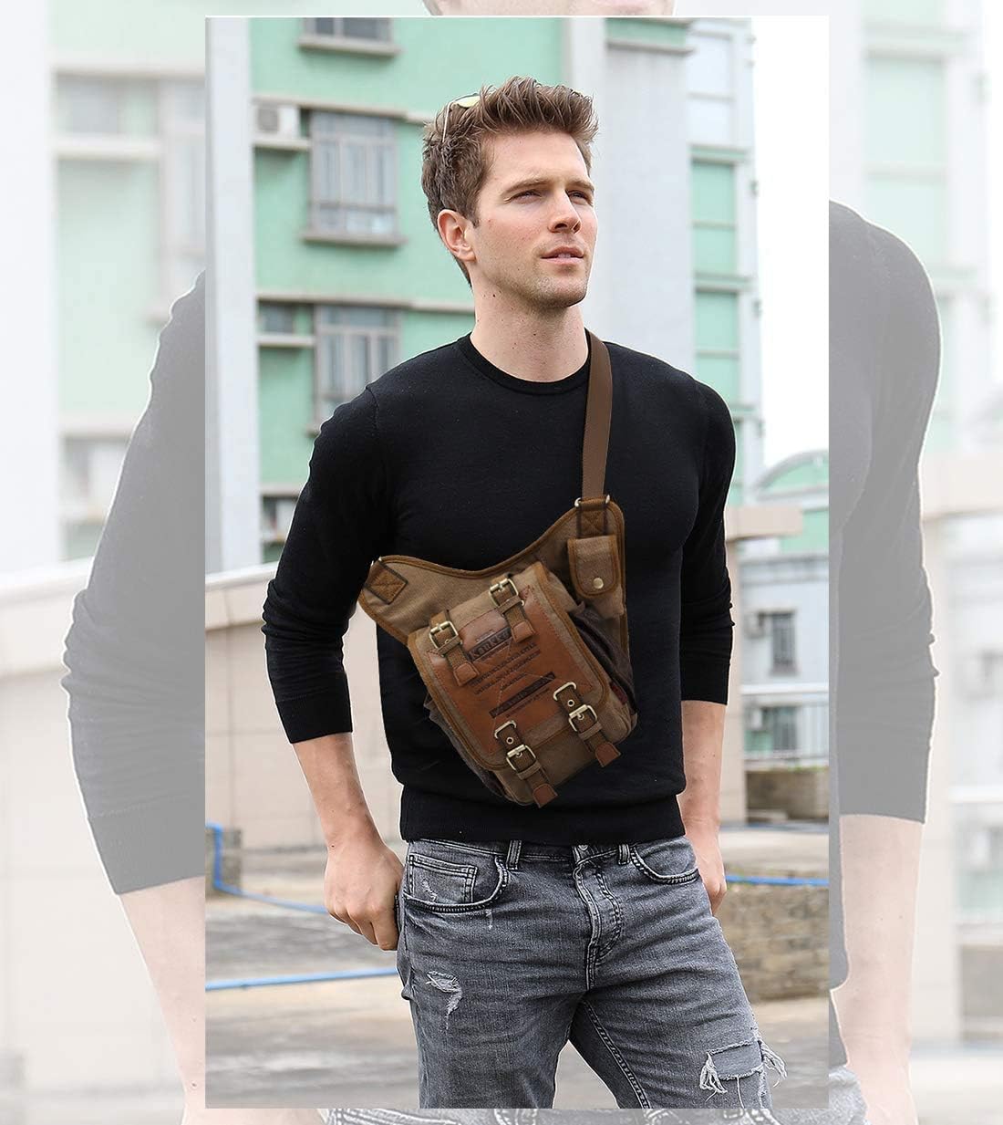 Fashion Shoulder Backpack Cross Body Bag Sling Bag Chest Pack Bag Chest Strap Bag One Strap Sport Bag Backpack Men/Women Cycling Hiking Camping Outdoor Travel Bag Canvas Black