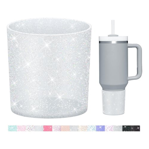 WUQID Glitter Higher Silicone Boot Compatible with Stanley Quencher H2.0 40oz 30oz 20oz & IceFlow Flip 30oz 20oz, Tumbler Cups Anti-Slip Bottom Sleeve Cover