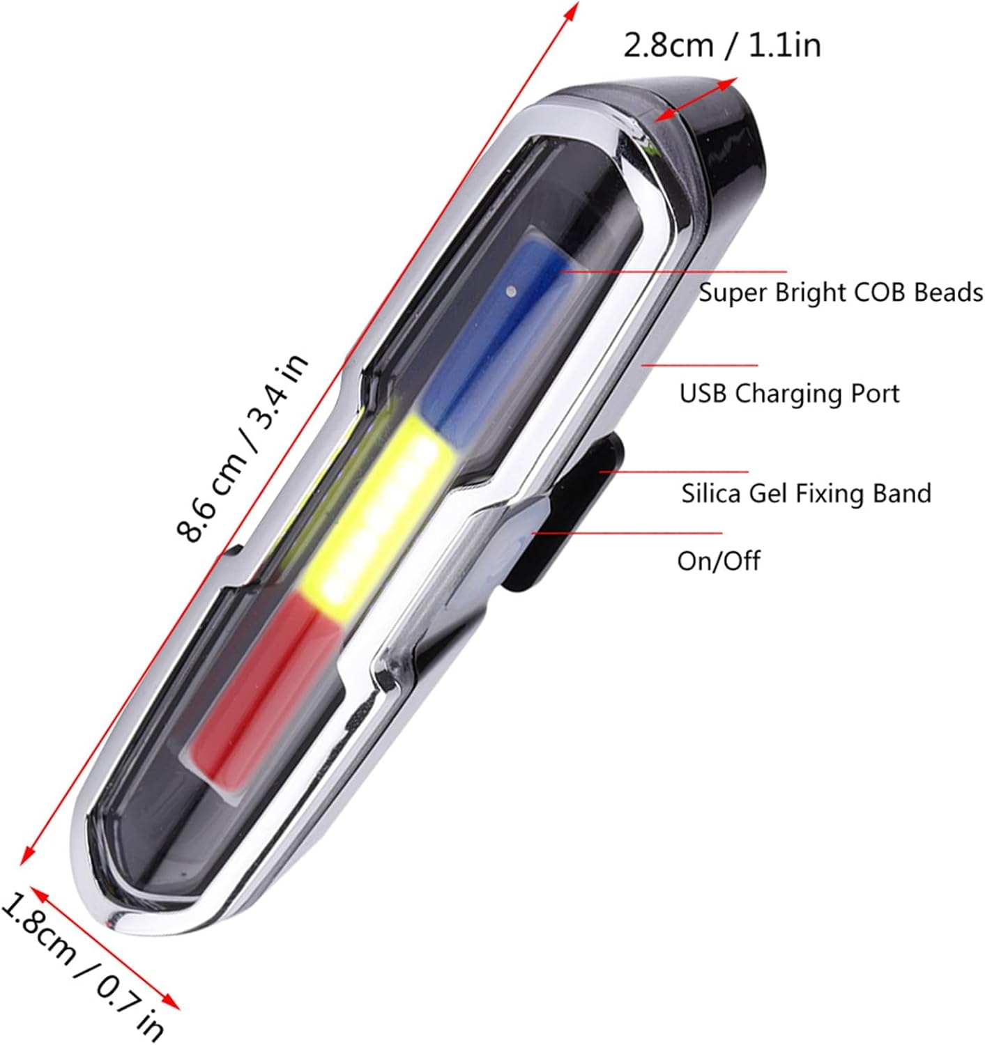USB Rechargeable Tail Light, LED Night Cycling Bike Warning Rear Tail Light with 5 Modes for Cycling Safety(Red & Blue & White)