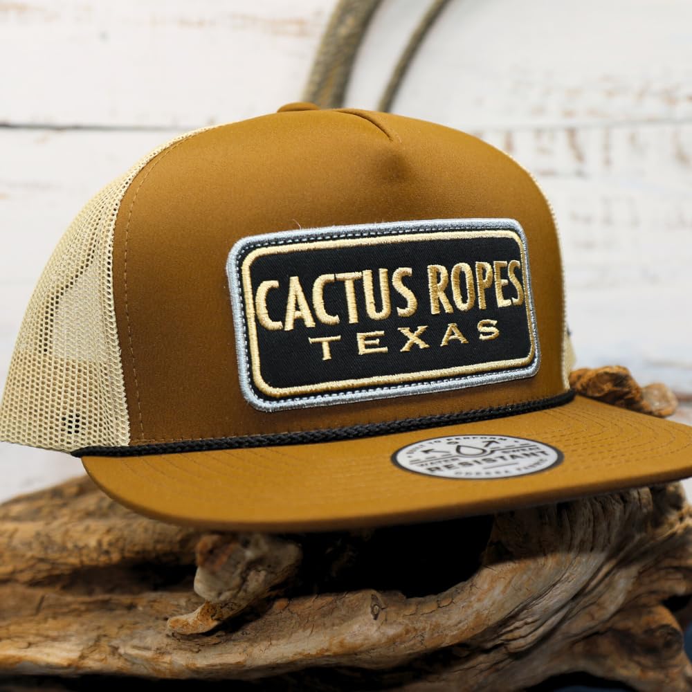 HOOEY Adjustable Snapback Trucker Hat with Cactus Ropes Logo (Brown/Tan)