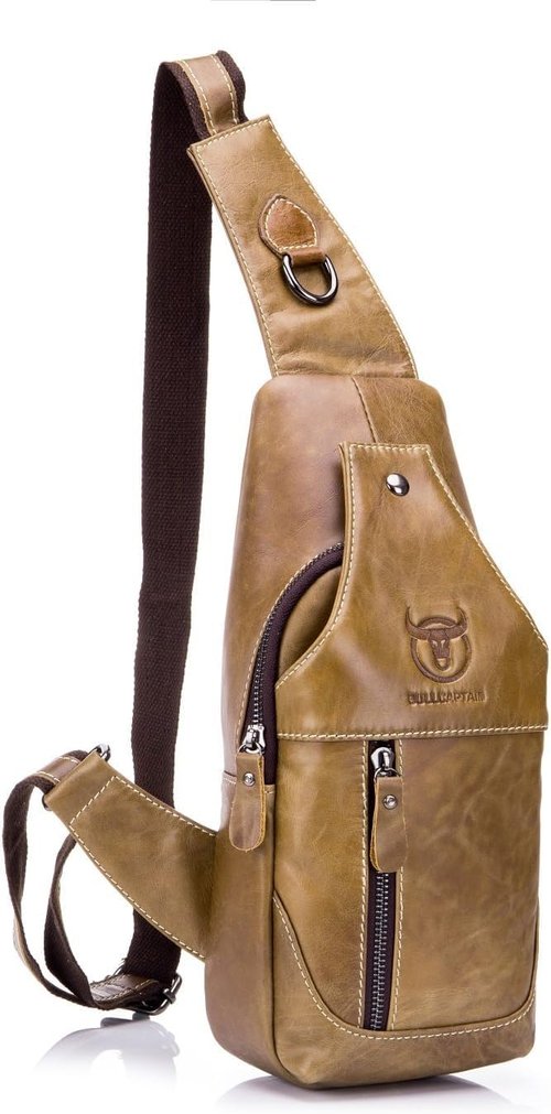 Men's shoulder bag, leather chest shoulder backpack, crossbody wallet, waterproof, anti-theft, travel, cycling, leisure (yellow)