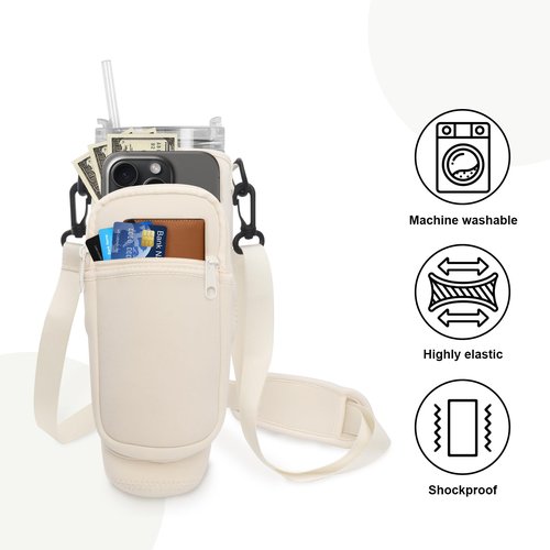 Miruchertter Water Bottle Carrier Bag With Phone Pocket for 40/30 oz Stanley Cup - Sling Holder Pouch With Adjustable Strap for Accessories