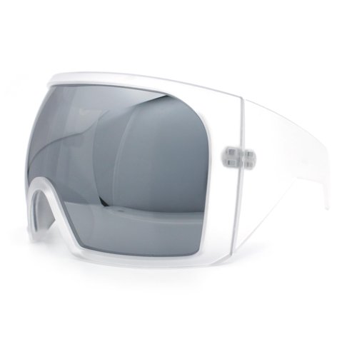 Super Oversized XXL Goggle Style Wrap Around Sport Plastic Sunglasses Frost - Silver Mirror