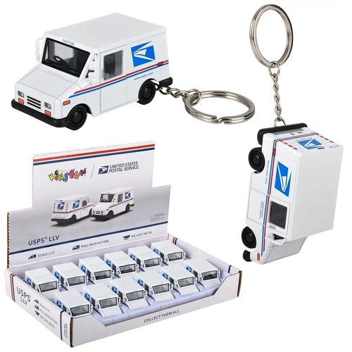 Zugar Land Diecast Pull Back Mini Postal Mail Carrier Truck Keychains (2 Pack) (2.5") Metal Post Office Truck with Pullback Motion. (2)