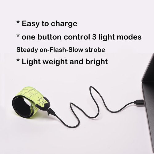 Vantone LED Safety Wristband Lights-2 Pack Rechargeable High Visibility Luminous Band Night Running Light Glow Bracelets Reflective Gear Set for Night Cycling Walking Jogging Fishing Camping (Green)