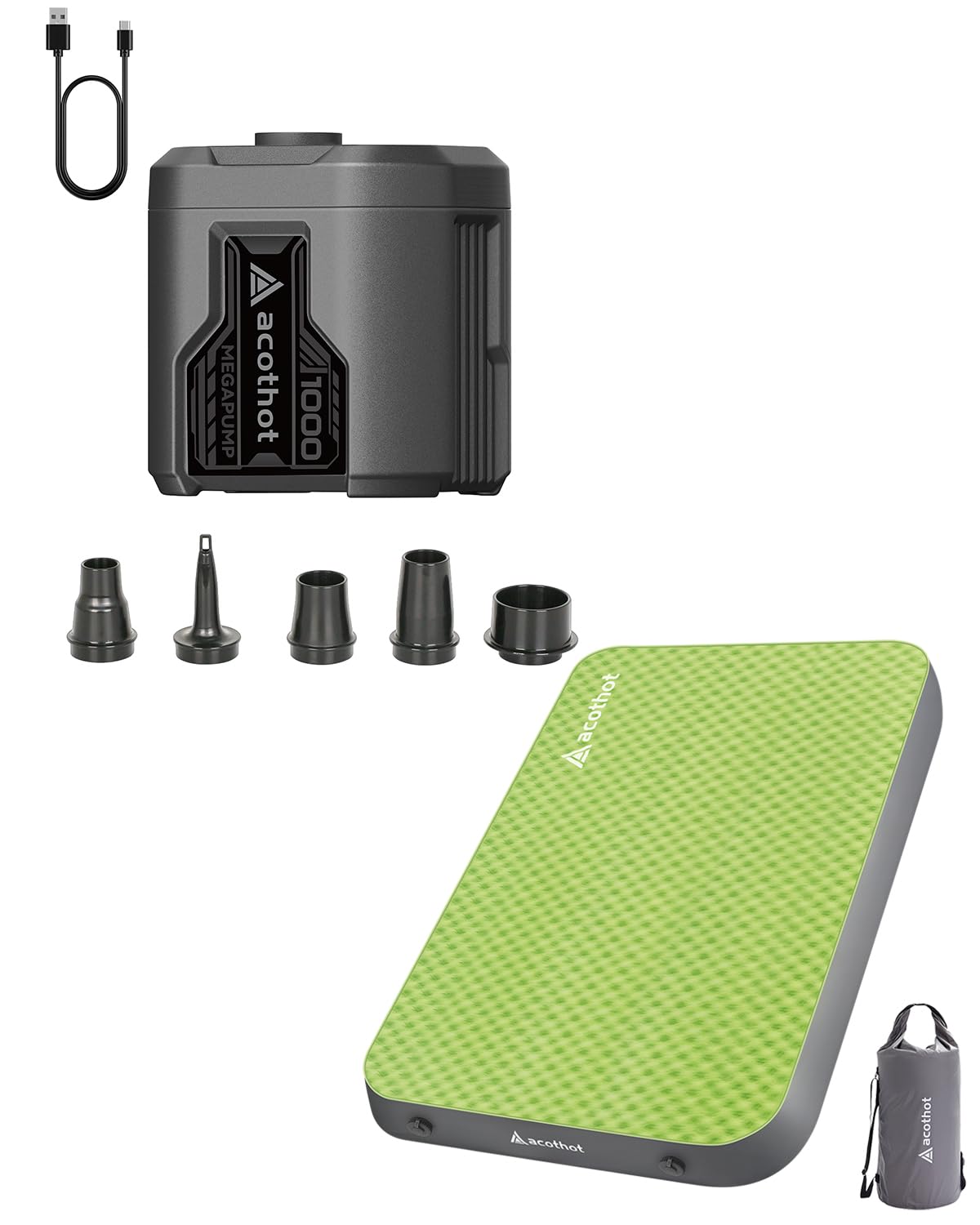 ACOTHOT Double Foam Camping Mattress Bundle with Portable Air Pump