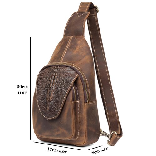 Myunxui Genuine Leather Sling Bag for Men Women Backpack Chest Shoulder Satchel Crossbody Bags Casual Outdoor Daypack Deep Brown