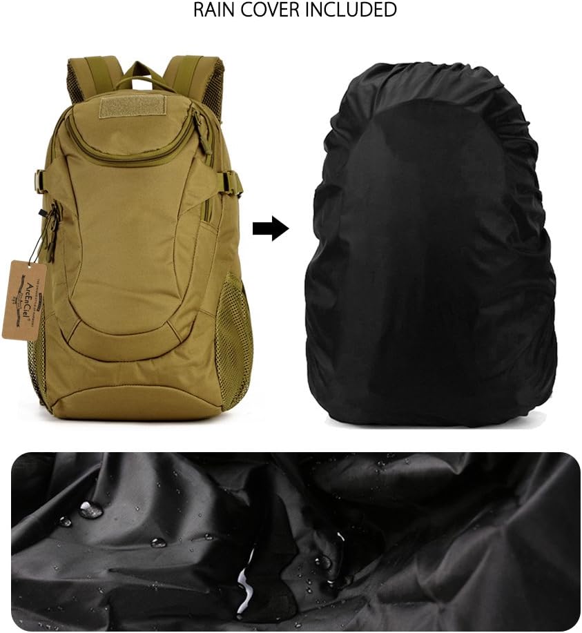 ArcEnCiel Motorcycle Backpack Tactical Military Bag for Outdoor Hiking Camping Trekking - Rain Cover+Patch Included