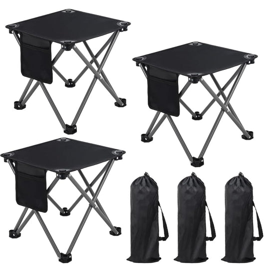 Airsnigi 3 Pack Camping Stool, Camping Foot Stools Portable Folding Camp Stool with Storage Bag, Folding Stool Suitable for Fishing, Beach, Picnic,Outdoor - Black