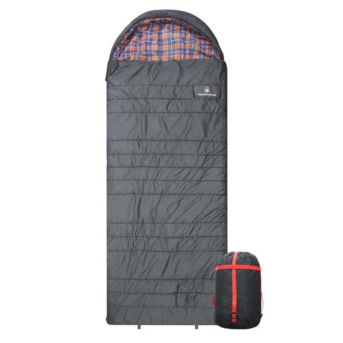 Mountainlodge Polycotton Sleeping Bag for Adult&Kids,Cold&Warm Weather Large with Compression Sack and Water Resistant for Family Camping,Travel and Car Camping (Red Print Liner)