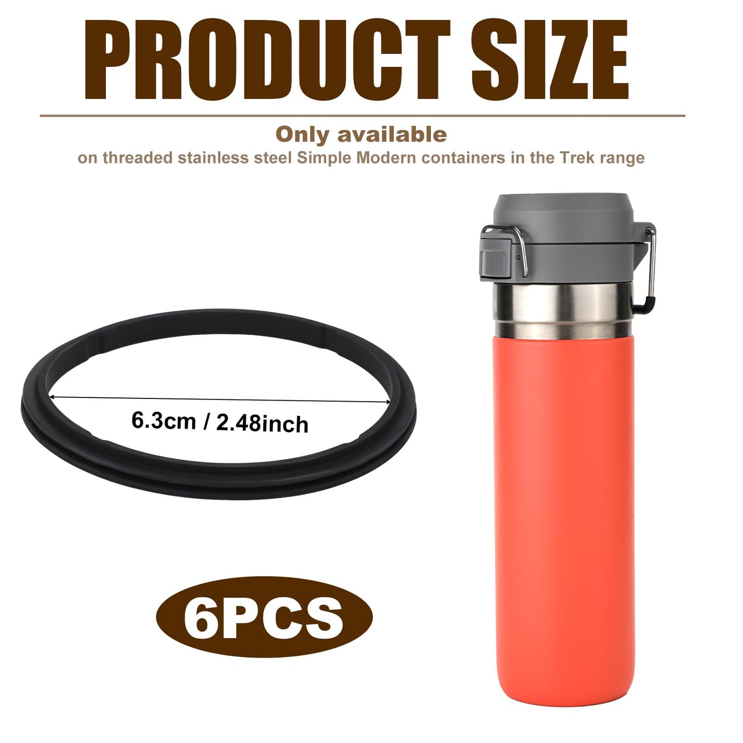 6pcs Water Bottle Lid Gasket, Silicone Water Bottle Seal Ring Replacement Glass Cup Gasket for 24oz 36oz Water Bottle Replacement Compatible with Stanley Quick FLIP GO (Black)