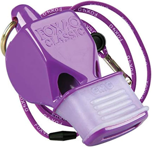 Fox 40 Classic CMG Pealess Safety Whistle, 115 dB, Purple, Lanyard