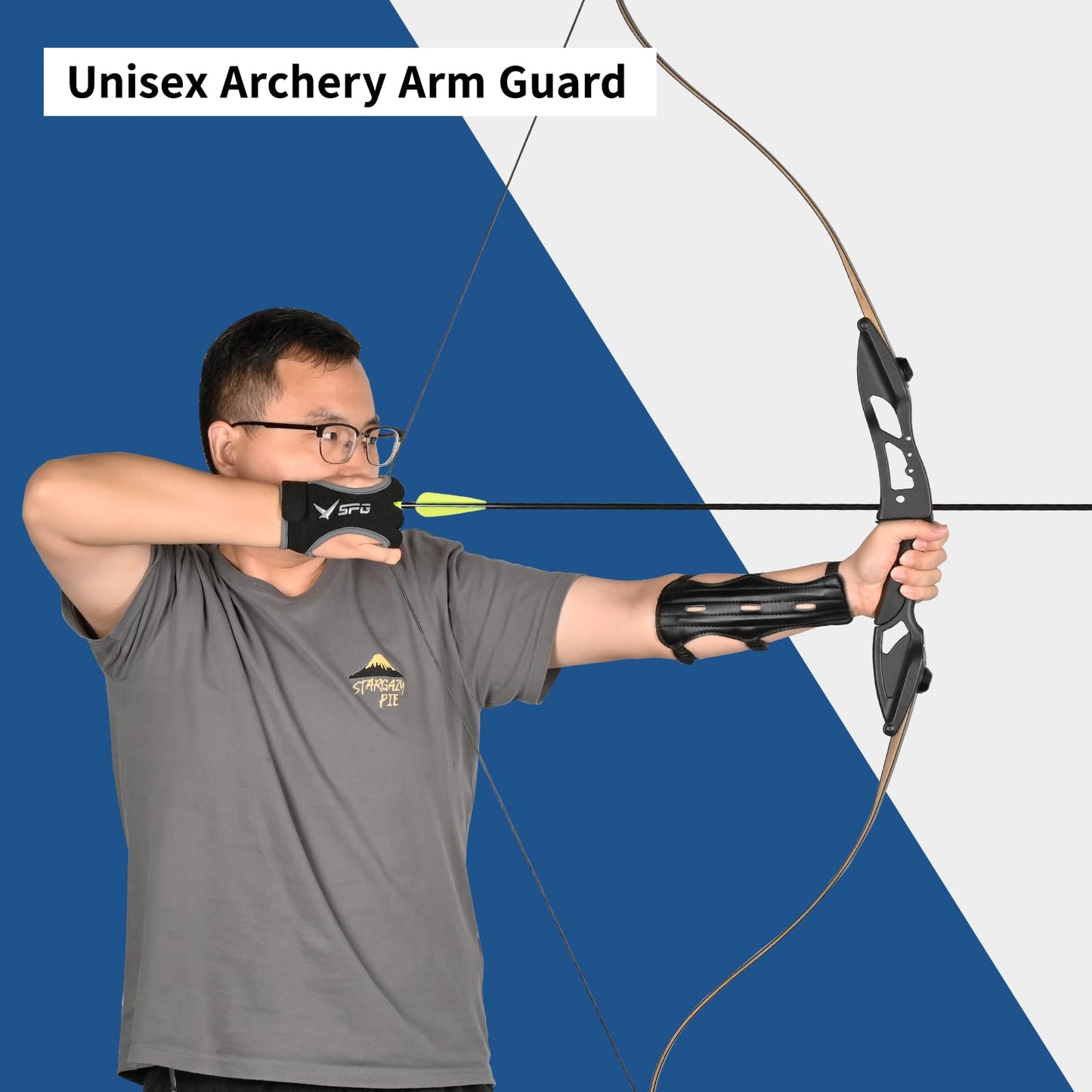 FENJANER Archery Finger Tab Gloves Arm Guard Adjustable Strap Wrist Guard Arrow Bag Hip Arrow Quiver for Hunting Target Accessories (1 X Arm Guard and 1 X Arrow Quiver and 2 X Archery Gloves)