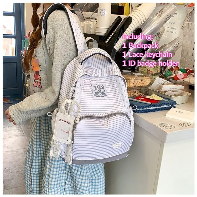 Large Striped Star Y2K Star Backpack Whimsical Twee Wing Cute Bookbag
