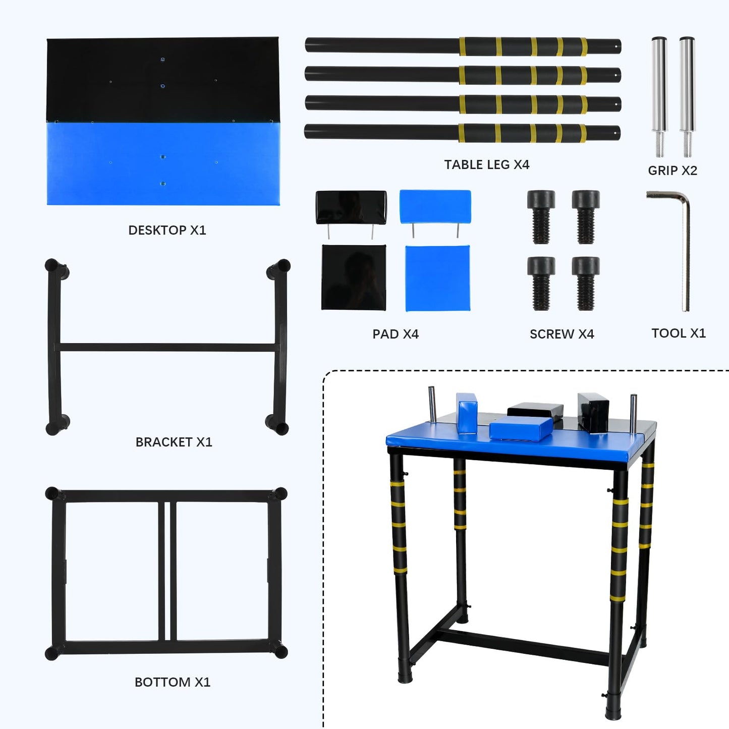 Generic Professional Table - Arm Wrestling Battle Table Forearm Strength Training with Competition Design Wrist Strength Training Support Plate - （Black Blue）, JR-0090-GE