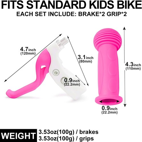 Children Bicycle Brake Lever Handlebar Brakes Bike Brake Lever Bike Grips Set Handlebar Grips for Children Bike (Light Pink(Brake levers+Grips Set))