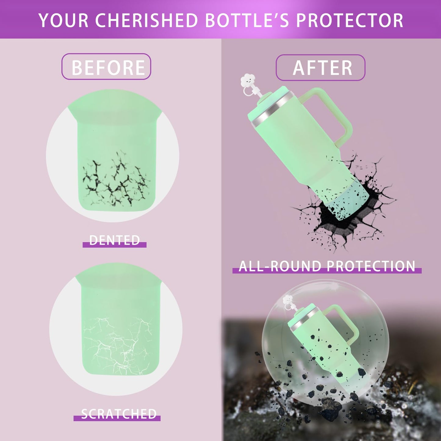 Gjtzmty 2-in-1 Protective Silicone Boot for Stanley Cup 40oz 20oz/Hydro Flask 12-24oz,Anti-Slip Tumbler Bottom Bumper Sleeve Protector Cover for All Bottles Bottom Width of 2.87-3.56in