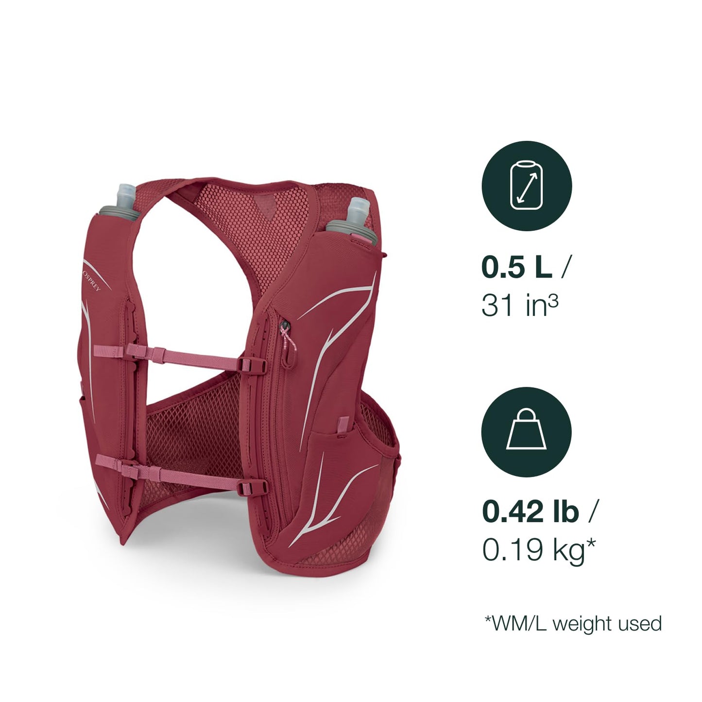 Osprey Dyna LT Women's Running Hydration Vest with Hydraulics Soft Flasks, Cascade Blue/Silver Lining, Medium