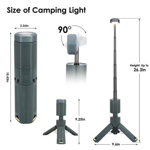 Telescopic Camping Lights,Portable Camping Lantern with Storage Bag,10500mAh Rechargeable Outdoor Adventure Emergency Light,Waterproof LED Work Lights with Magnetic (Gray)
