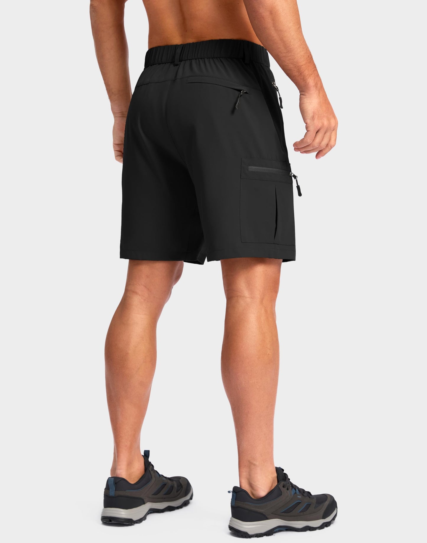 Pudolla Men's Hiking Cargo Shorts Lightweight 7" Travel Casual Shorts for Men Golf Work Outdoor with 5 Zipper Pockets(Black Small)