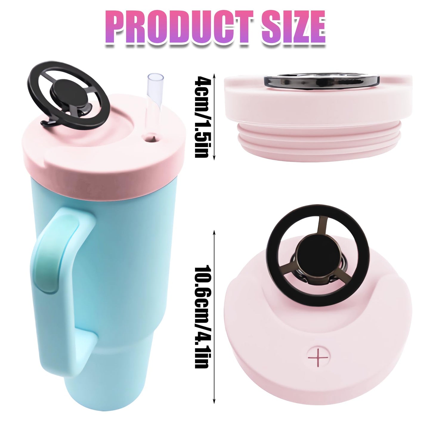 Jemey Tumbler Phone Holder for Stanley Cup 40oz - Silicone Lid with Straw & Magnetic Phone Mount, Rotatable MagSafe Stand for iPhone, Universal Water Bottle Cellphone Holder (Fits Quencher Series)