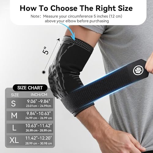 Elbow Compression Sleeve for Tendonitis, Bursitis Elbow Pad Brace ? Elbow Brace with Side Springs & Foam Padding for Olecranon Joint Pain, Arthritis, Bursa Protection, Men & Women(Black, X-Large)