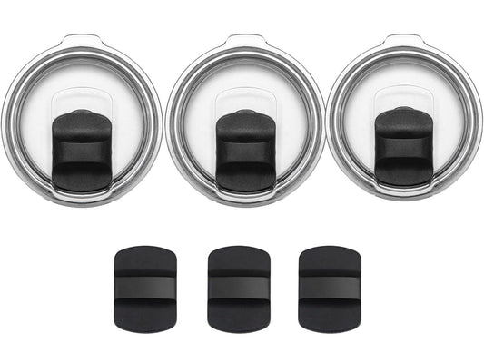 Amazleer 3 Pack 20 oz Magnetic Tumbler Lid with 3 Magnetic Slider Replacement, 20 oz Replacement Lid for Yeti Lids Old Style Rtic Coffee Tumbler, Magneti Spill Proof Tumbler (Black)