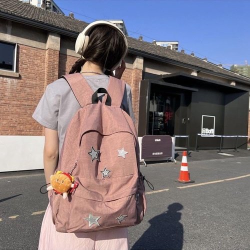 UIVXXUD Kawaii Backpack with Cute Accessories - Waterproof Nylon, Multiple Compartments, and External Pockets (Pink)