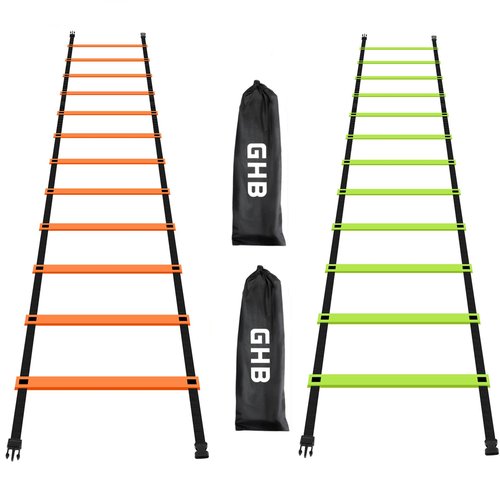 GHB Pro Agility Ladder 2 Pack Agility Training Ladder Speed 12 Rung 20ft with Carrying Bag (Orange and Green)