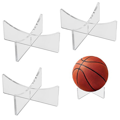 MovFlax Basketball Stand, 3 Pack Acrylic Ball Stand for Display, Clear Storage Holder for Football Basketball Soccer Volleyball , 3.54x1.33 Inch