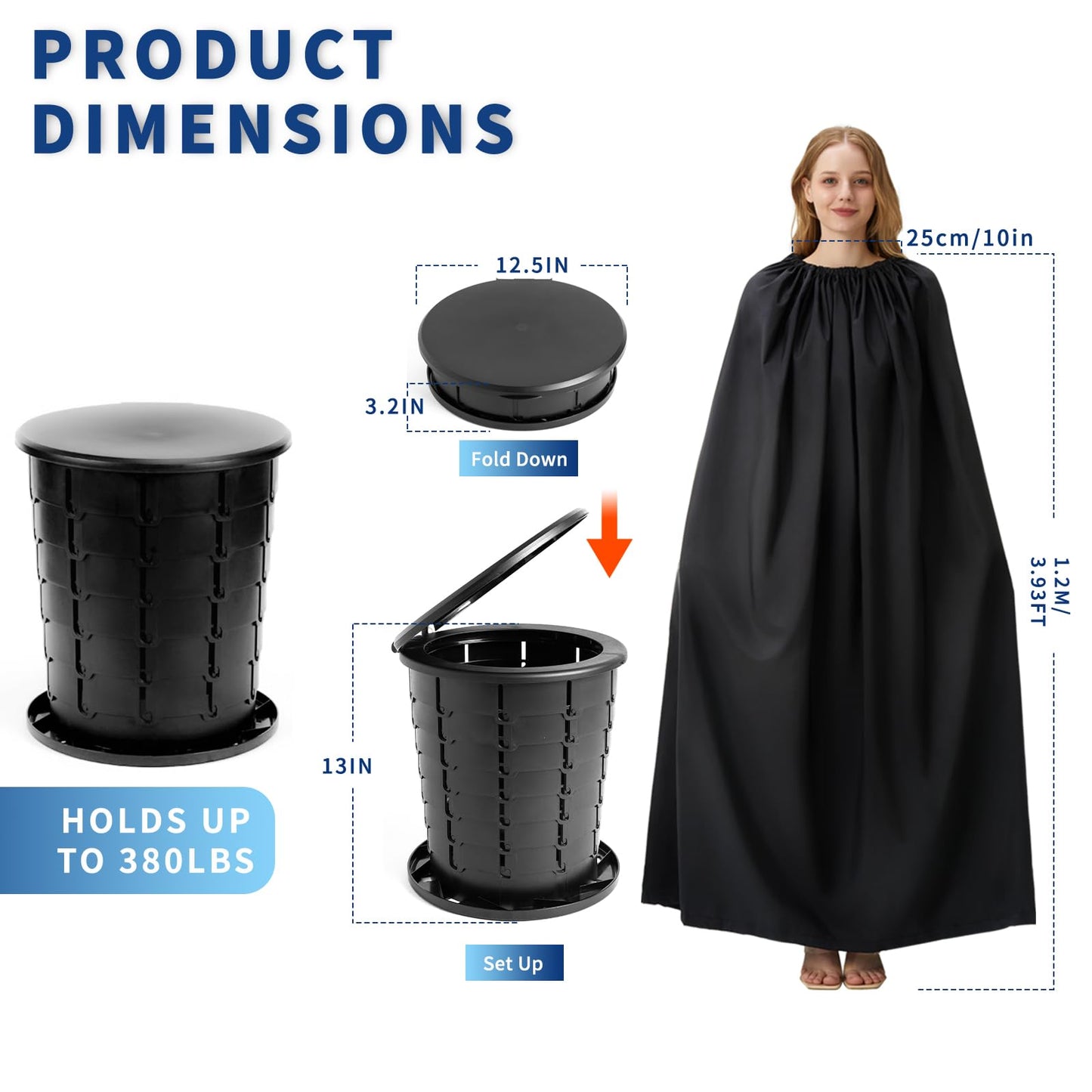 SMEKLYN Portable Toilet Kit for Adults, Retractable Camping Toilet with Wearable Privacy Tent Outdoor Travel Toilet with Privacy Shelters Folding XL Potty with Adjustable Height for Hiking,Car,RV