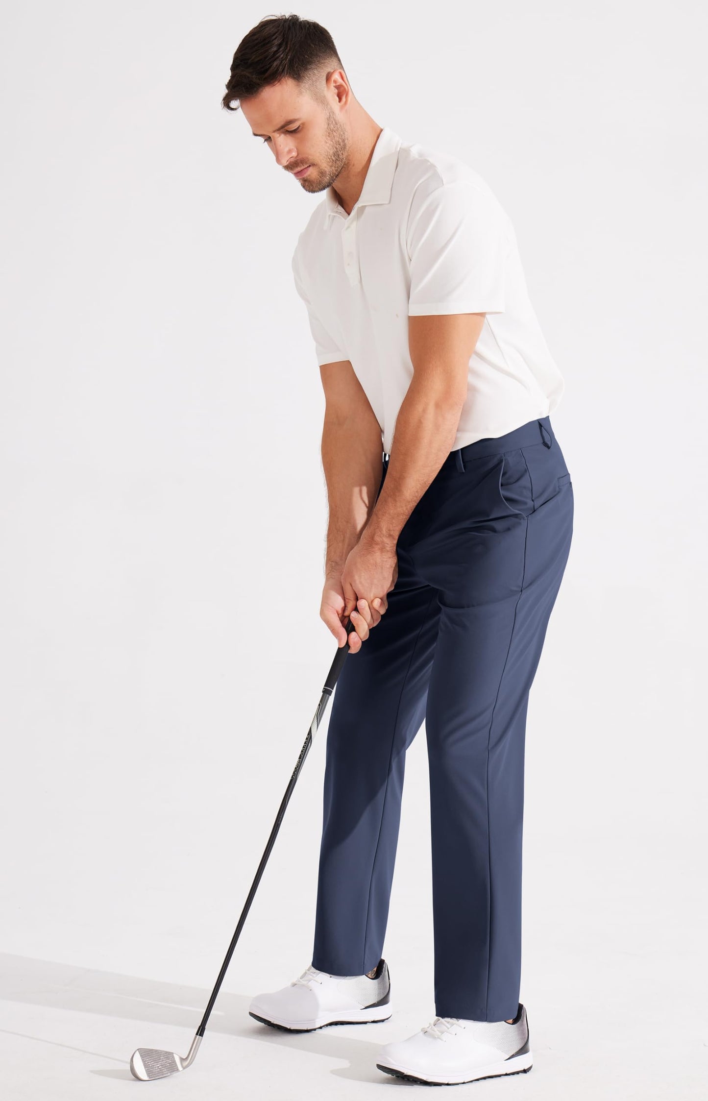 Libin Mens Golf Pants Stretch Work Dress Pants 33" Quick Dry Lightweight Business Casual Pants for Men Comfy Trousers, Indigo Blue, 34W x 33L