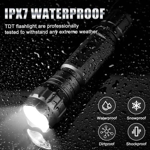 TDT 2500 Lumen Tactical Flashlight with Picatinny Rails Mount and Pressure Switch, Picatinny Flashlight with IPX7 Waterproof, 5 Modes Super Bright, 2 Switch Modes for Tactical and Outdoor Scene