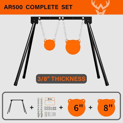 Highwild AR500 Steel Targets System 3/8 Inch Thick Steel Shooting Targets with Stand, All Parts Replaceable Separately for Outdoor Range and Shooting Practice (2)