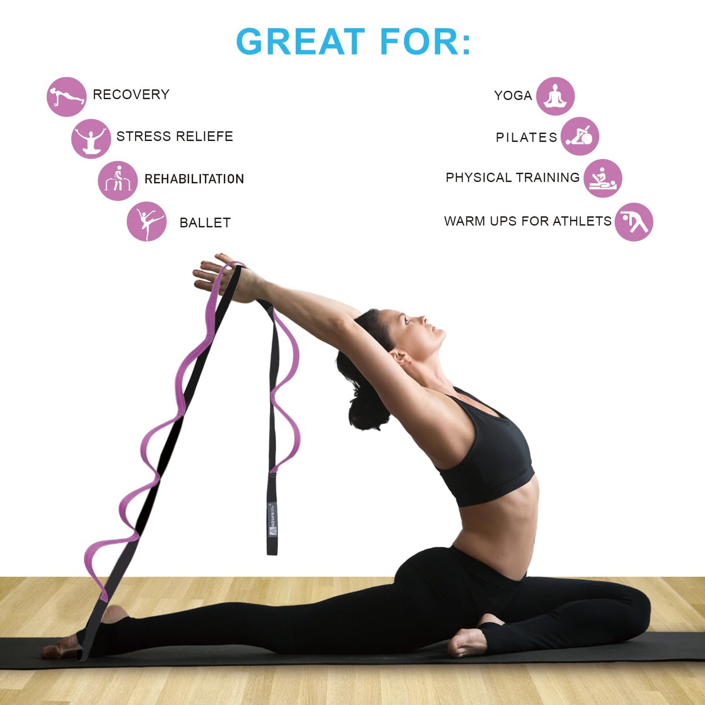 A AZURELIFE Flat Resistance Band Set (3 Pieces Total) Exercise Bands and Premium Durable Stretch Strap with Loops