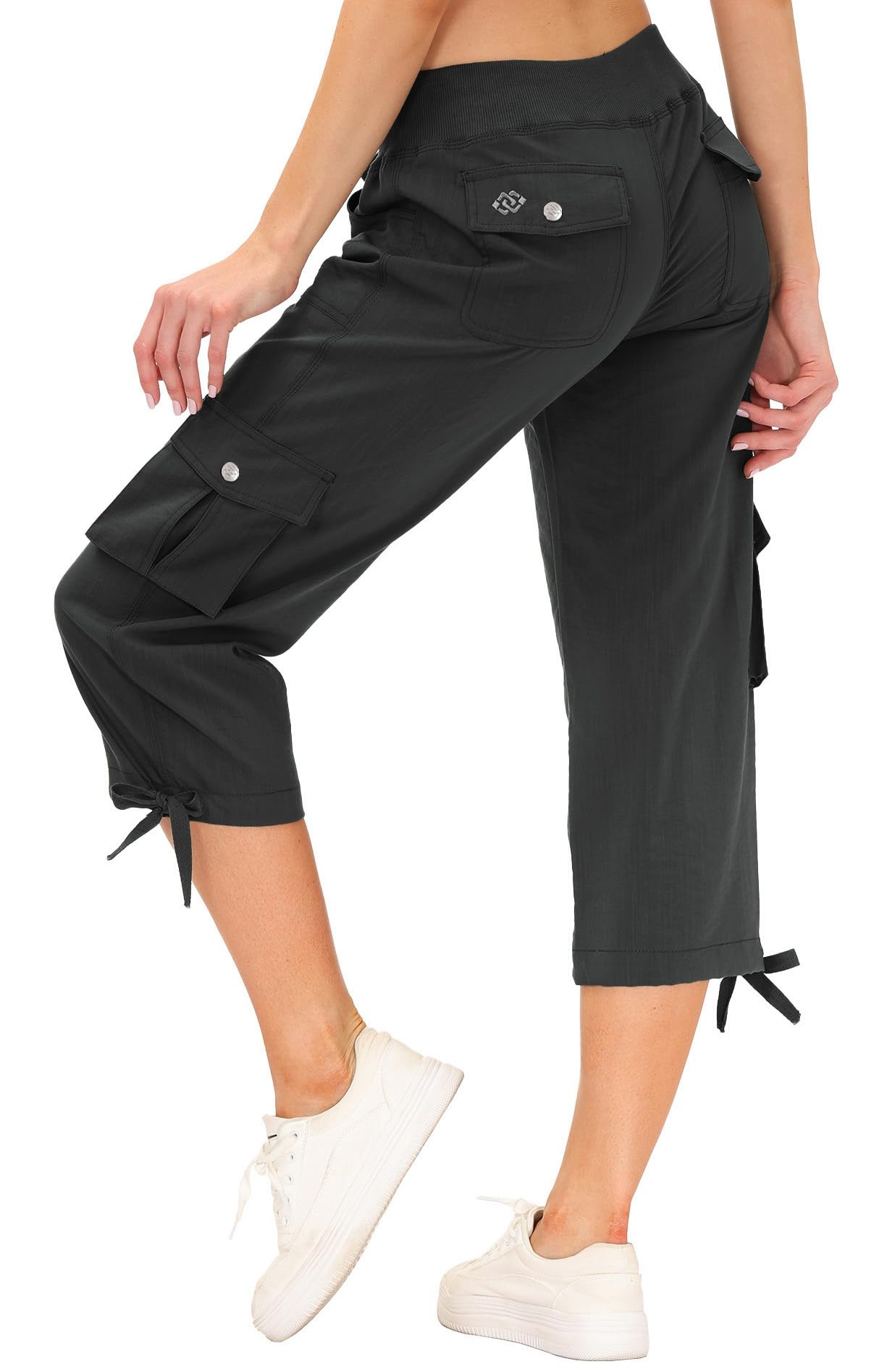 MoFiz Womens Capris with Pockets Loose Fit Casual Capri Pants Dressy Lightweight Ladies Baggy Cargo Pants for Hiking Dark Grey 2XL