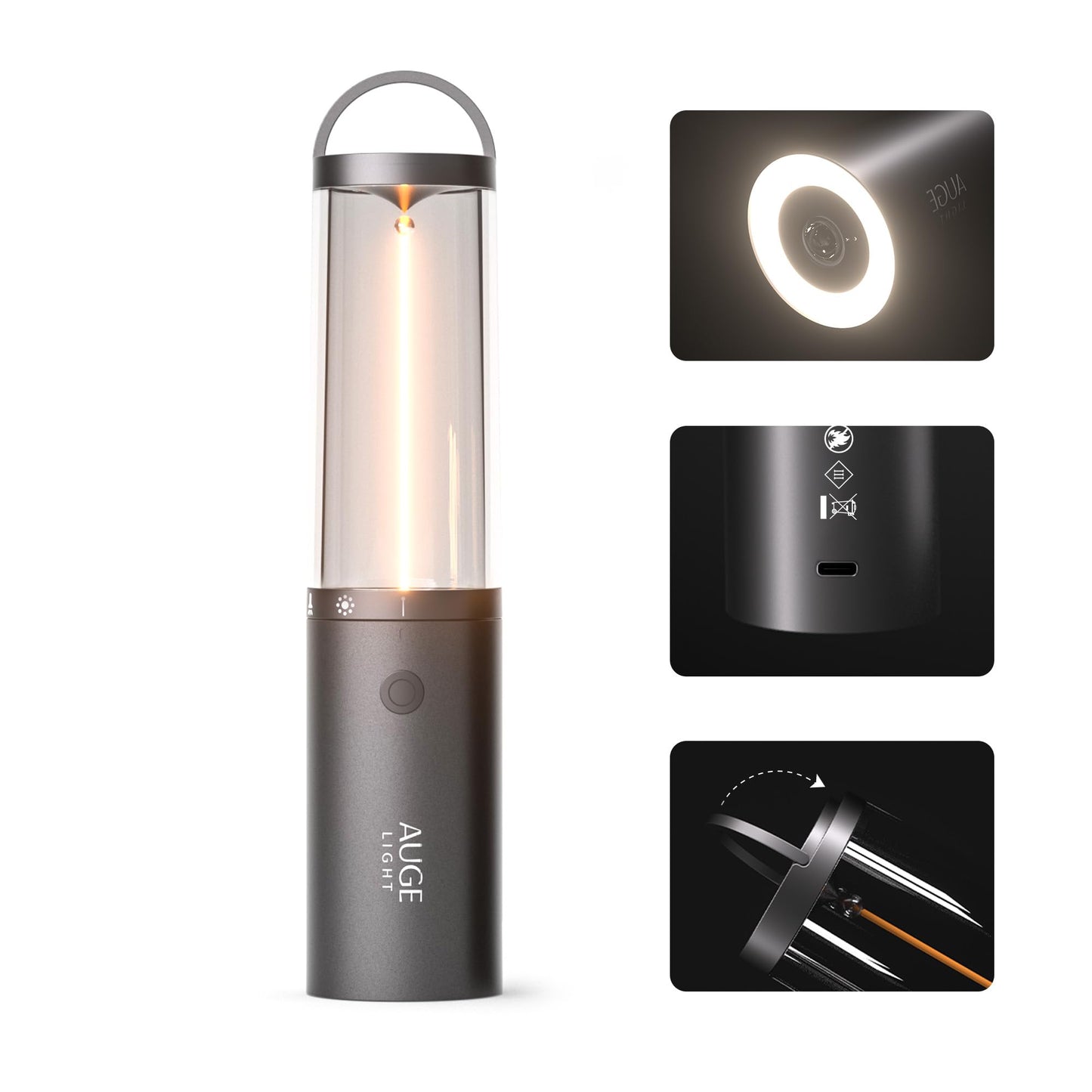 AUGE LIGHT 4-in 1 Portable Camping Lantern Rechargeable Camping Lights LED Flashlight with Hidden Hook SOS Mode Ultra-Long Life 35H Ambient Tent Lights for Household Essentials,Hiking,Camp,Outdoor