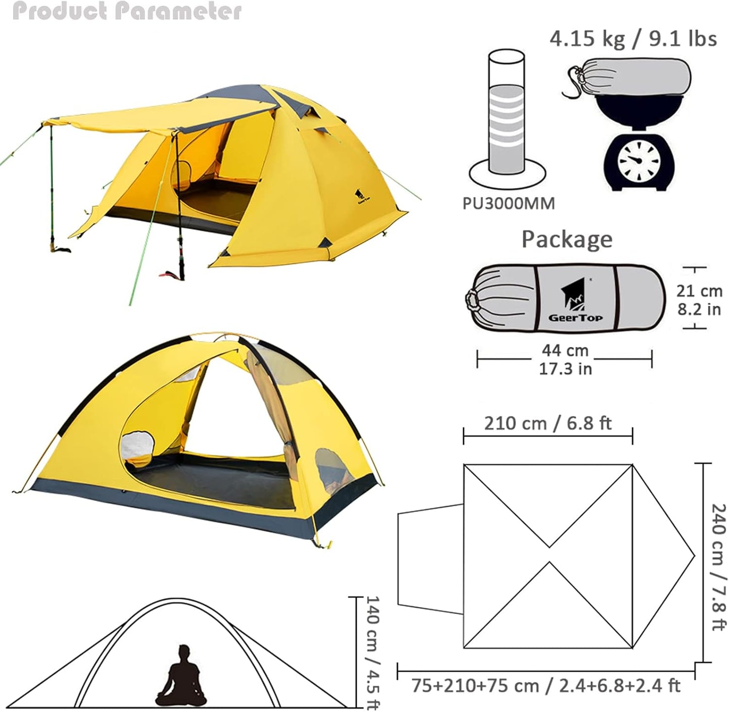 GEERTOP 4 Person 4 Season Tent for Camping Waterproof Double Layer Easy Set Up Family Tent for Camping Hiking Backpacking Outdoor Travel